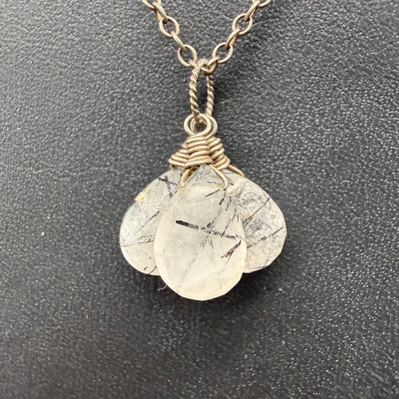 Necklace Rutilated Quartz Minimalist Sterling Silver 925 16.5 inches - Picture 4 of 7